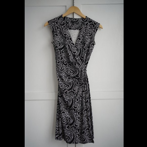 Ann Taylor Paisley Wrap Dress, Black & White, XXS - Picture 1 of 4